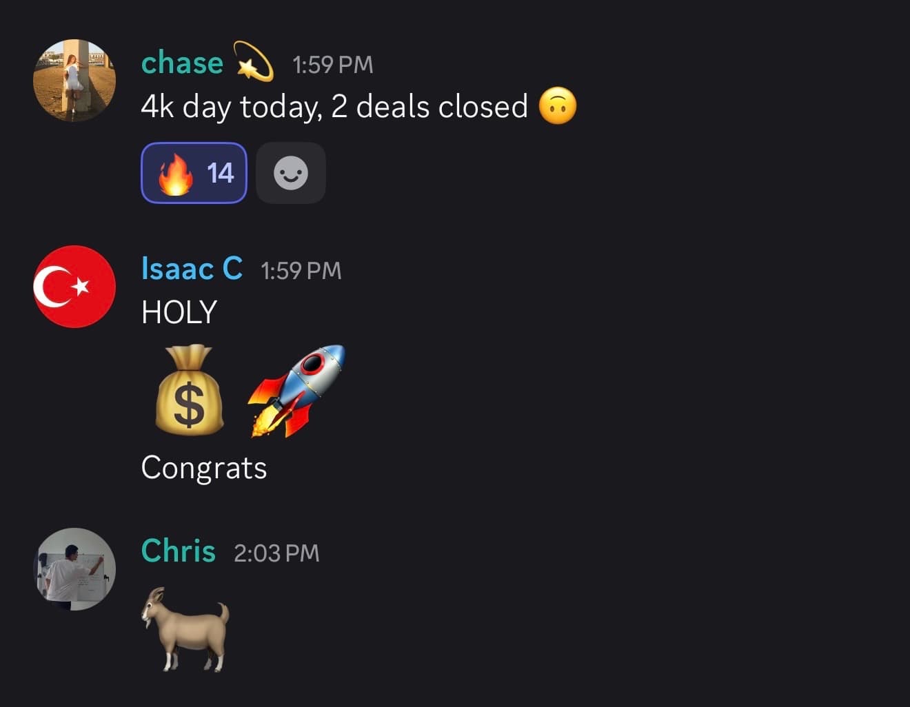 chase has a $4,000 day with two deals closed